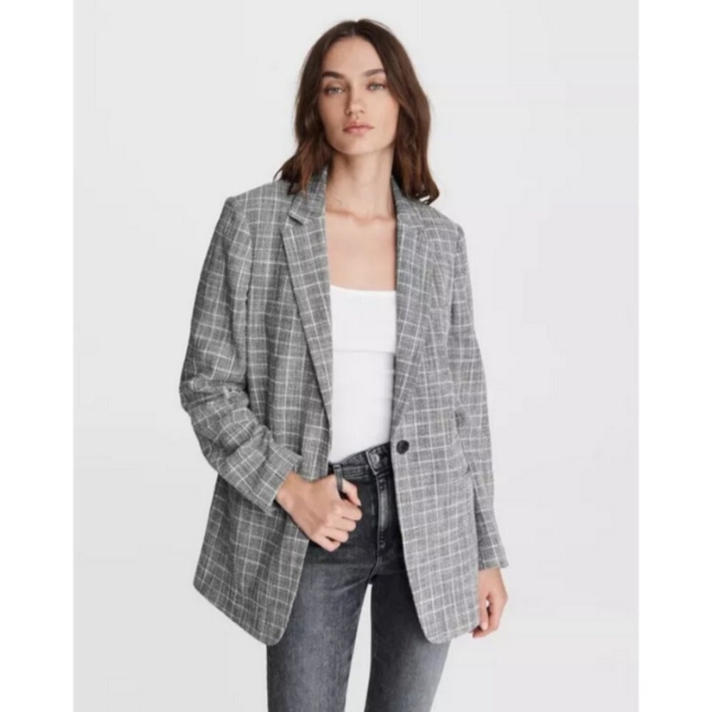 Rag & Bone Ames Deconstructed Check Gray Cotton Blazer Jacket Size 8